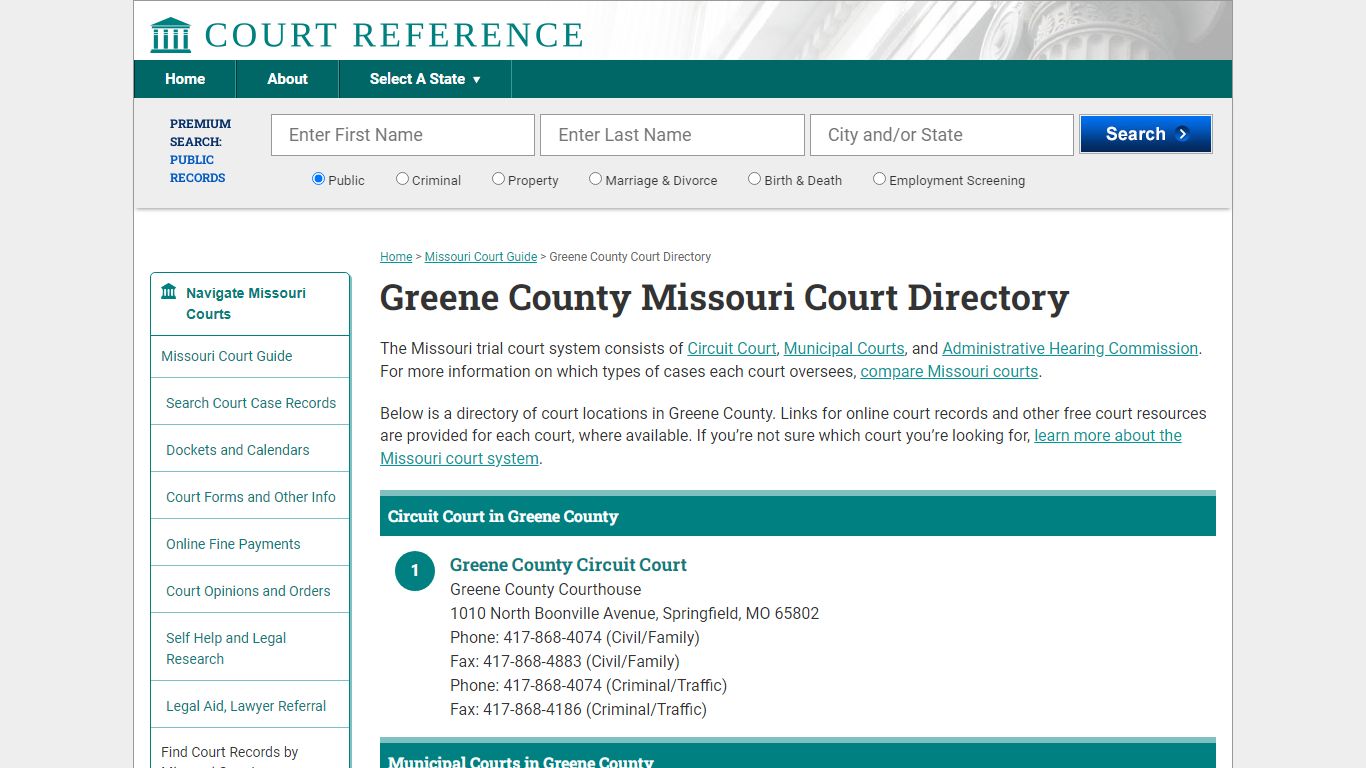 Greene County Missouri Court Directory | CourtReference.com
