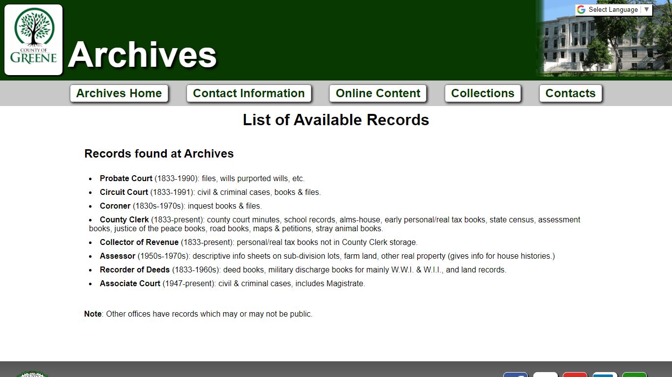 List of Available Records - Greene County, Missouri
